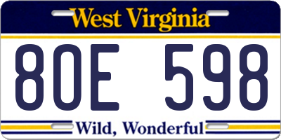 WV license plate 8OE598