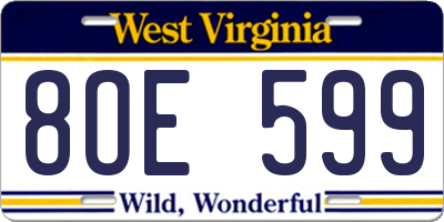 WV license plate 8OE599