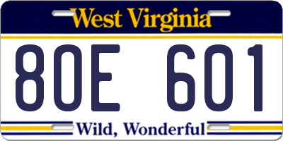 WV license plate 8OE601