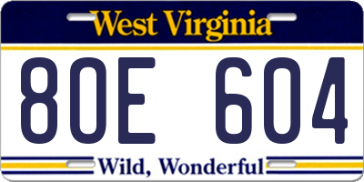 WV license plate 8OE604