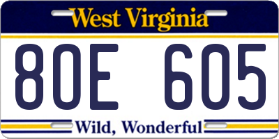 WV license plate 8OE605
