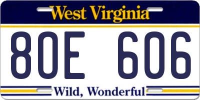 WV license plate 8OE606