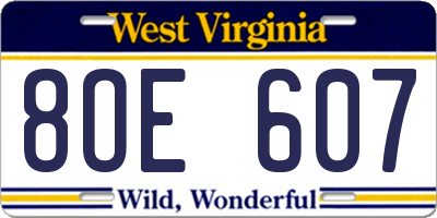 WV license plate 8OE607
