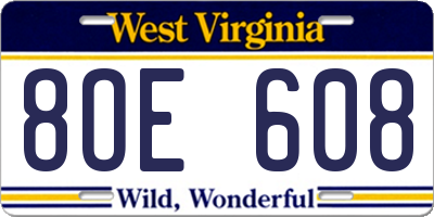 WV license plate 8OE608