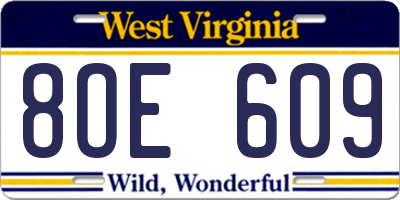 WV license plate 8OE609