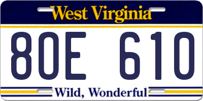 WV license plate 8OE610