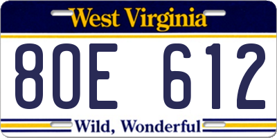 WV license plate 8OE612