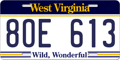 WV license plate 8OE613