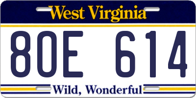 WV license plate 8OE614