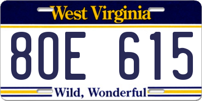 WV license plate 8OE615