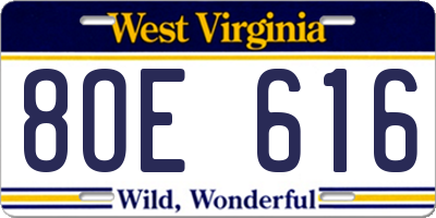 WV license plate 8OE616