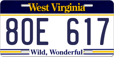 WV license plate 8OE617