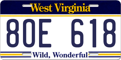 WV license plate 8OE618