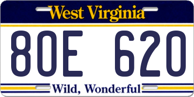 WV license plate 8OE620