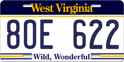 WV license plate 8OE622