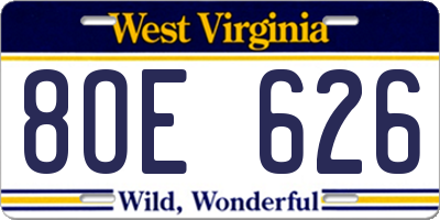 WV license plate 8OE626