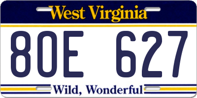 WV license plate 8OE627