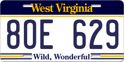 WV license plate 8OE629