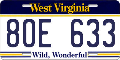 WV license plate 8OE633