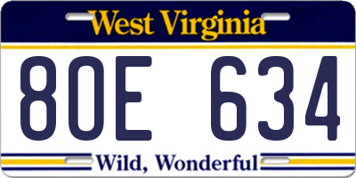 WV license plate 8OE634