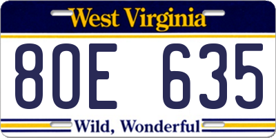 WV license plate 8OE635