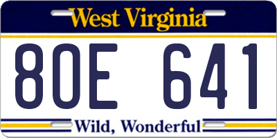WV license plate 8OE641