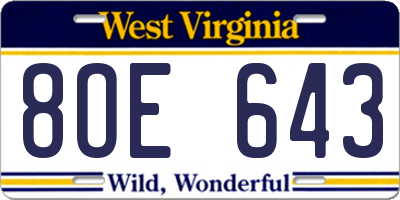 WV license plate 8OE643