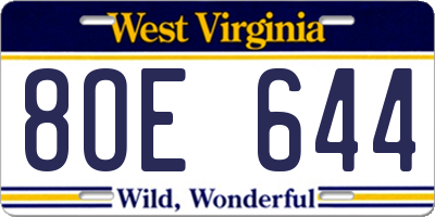 WV license plate 8OE644
