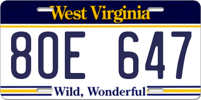 WV license plate 8OE647