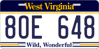 WV license plate 8OE648