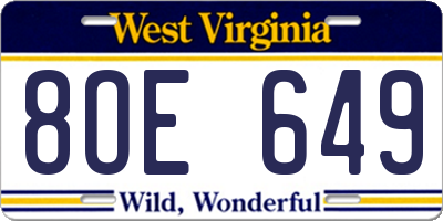 WV license plate 8OE649