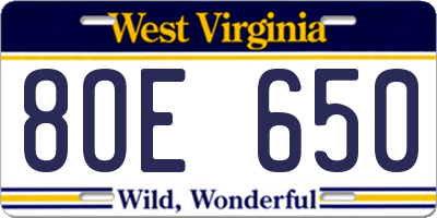WV license plate 8OE650