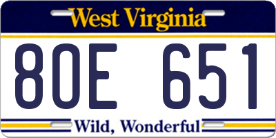 WV license plate 8OE651