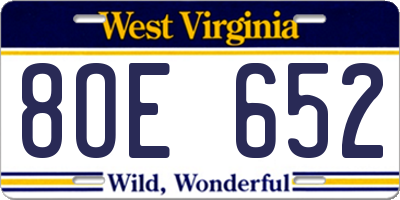 WV license plate 8OE652