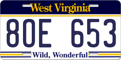 WV license plate 8OE653