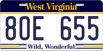 WV license plate 8OE655