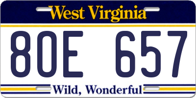 WV license plate 8OE657