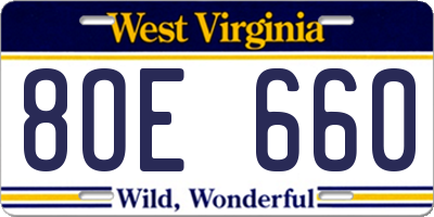 WV license plate 8OE660