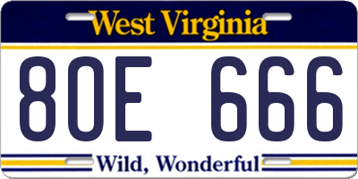 WV license plate 8OE666