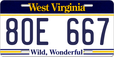 WV license plate 8OE667