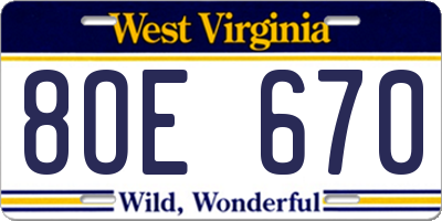 WV license plate 8OE670