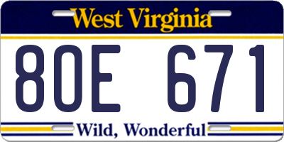 WV license plate 8OE671