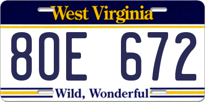 WV license plate 8OE672