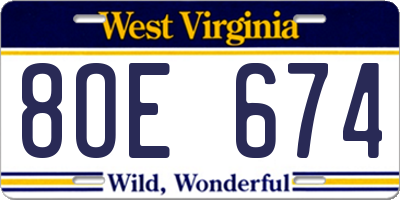 WV license plate 8OE674