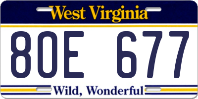 WV license plate 8OE677