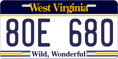 WV license plate 8OE680