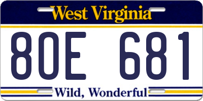 WV license plate 8OE681