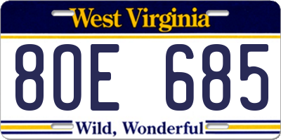WV license plate 8OE685