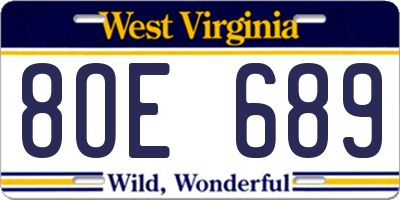 WV license plate 8OE689