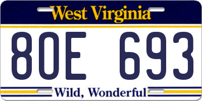 WV license plate 8OE693
